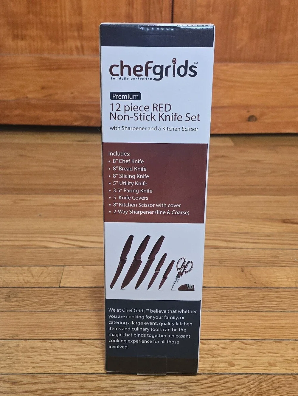 Chef Grids 12-Piece Red Non-Stick Knife Set